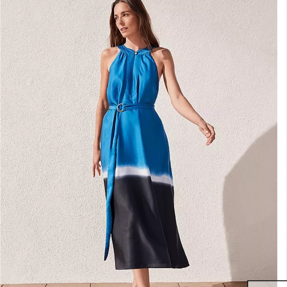 Ann Taylor Blue Ombre Halter Tie-Waist Maxi Dress